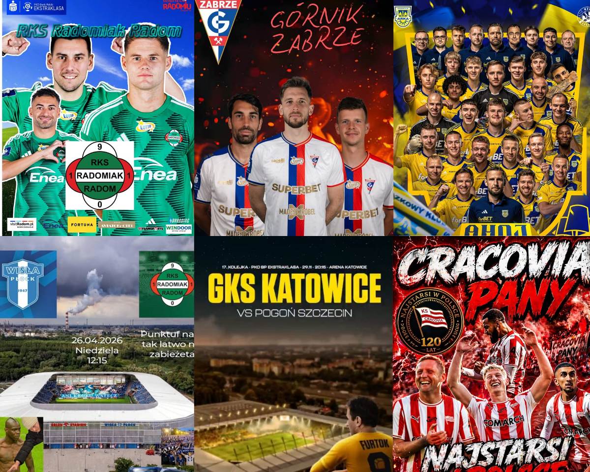 Grafiki Radomiak Radom / Górnik Zabrze / Arka Gdynia / Wisła Płock / GKS Katowice / Cracovia