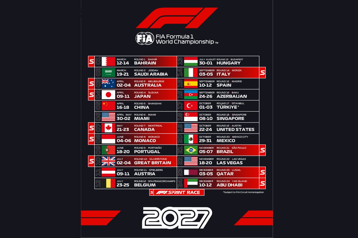 Formuła 1 - kalendarz na sezon 2027